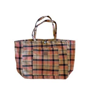 Maurices Fall Plaid Flannel Tote Bag Large Striped Button Closure Farmers Market